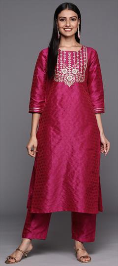 Casual Pink and Majenta color Salwar Kameez in Blended fabric with Straight Printed work : 1861612