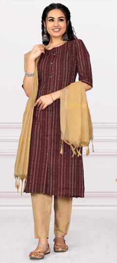 Casual Red and Maroon color Salwar Kameez in Cotton fabric with Straight Printed work : 1861720