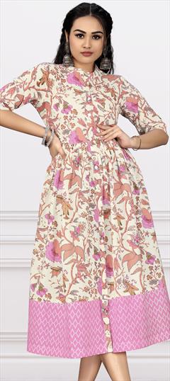 Casual Pink and Majenta color Kurti in Cotton fabric with Anarkali Printed work : 1861734