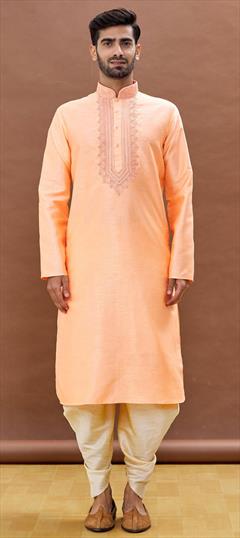 Orange color Dhoti Kurta in Art Silk fabric with Embroidered, Resham, Thread work : 1862260