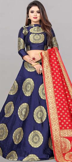 Festive, Traditional Blue color Lehenga in Banarasi Silk fabric with A Line Weaving work : 1862518