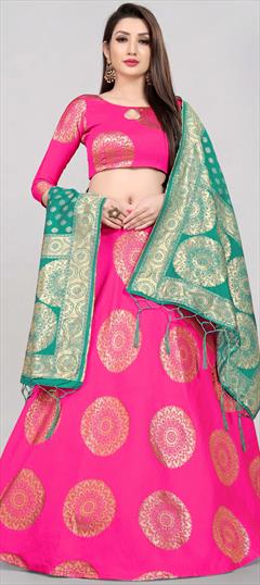 Festive, Traditional Pink and Majenta color Lehenga in Banarasi Silk fabric with A Line Weaving work : 1862520