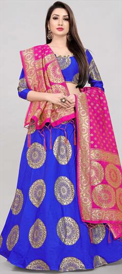 Festive, Traditional Blue color Lehenga in Banarasi Silk fabric with A Line Weaving work : 1862526