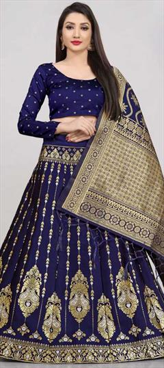 Festive Blue color Lehenga in Banarasi Silk fabric with A Line Weaving work : 1862553