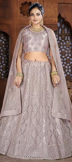 Engagement Beige and Brown color Lehenga in Art Silk, Net fabric with A Line Fancy Work work : 1862568