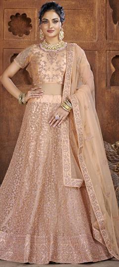 Engagement Pink and Majenta color Lehenga in Art Silk, Net fabric with A Line Fancy Work work : 1862571