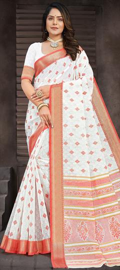 Casual, Traditional White and Off White color Saree in Cotton fabric with Bengali Printed work : 1862732