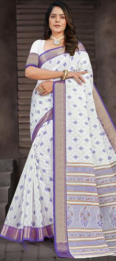 Casual, Traditional White and Off White color Saree in Cotton fabric with Bengali Printed work : 1862735