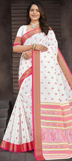 Casual, Traditional White and Off White color Saree in Cotton fabric with Bengali Printed work : 1862737