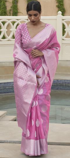 Festive, Traditional Pink and Majenta color Saree in Banarasi Silk fabric with South Weaving work : 1862800