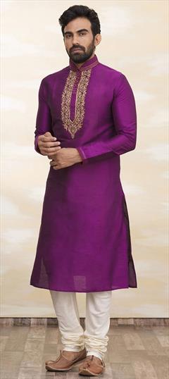 Purple and Violet color Kurta Pyjamas in Art Silk fabric with Embroidered, Thread work : 1862825
