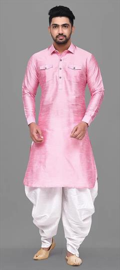 Pink and Majenta color Pathani Suit in Art Silk fabric with Thread work : 1862857