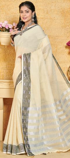 Festive White and Off White color Saree in Linen fabric with Classic Printed work : 1863159
