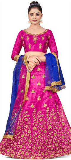 Festive, Reception Pink and Majenta color Lehenga in Silk fabric with A Line Embroidered, Stone, Thread, Zari work : 1863327