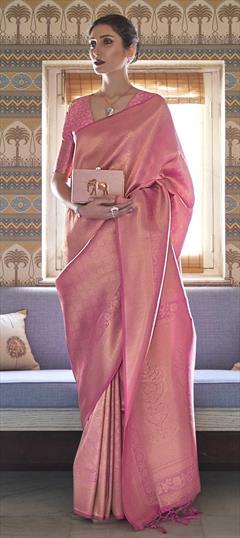 Reception Pink and Majenta color Saree in Silk fabric with South Weaving work : 1863334