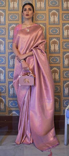 Reception Pink and Majenta color Saree in Silk fabric with South Weaving work : 1863339