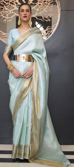 Reception Blue color Saree in Silk fabric with South Weaving work : 1863355