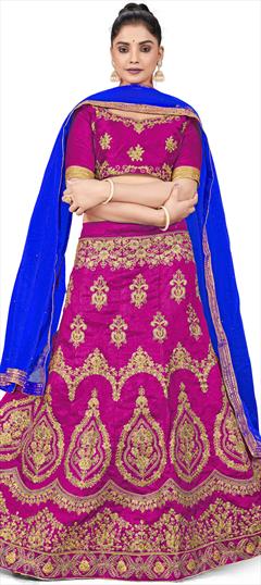 Festive, Reception Pink and Majenta color Lehenga in Art Silk fabric with A Line Embroidered, Stone, Thread, Zari work : 1863424