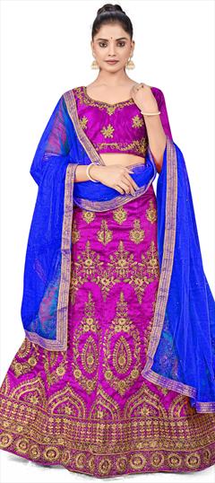 Festive, Party Wear Purple and Violet color Lehenga in Art Silk fabric with A Line Embroidered, Stone, Thread, Zari work : 1863452