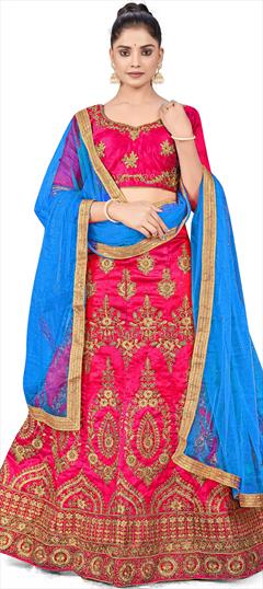 Festive, Party Wear Pink and Majenta color Lehenga in Art Silk fabric with A Line Embroidered, Stone, Thread, Zari work : 1863455