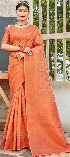 Casual, Traditional Orange color Saree in Organza Silk, Silk fabric with South Printed work : 1863495
