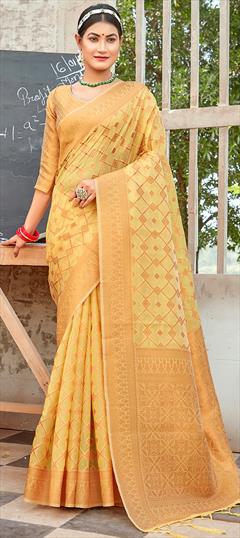 Casual, Traditional Yellow color Saree in Organza Silk, Silk fabric with South Printed work : 1863497