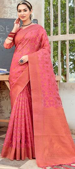 Casual, Traditional Pink and Majenta color Saree in Organza Silk, Silk fabric with South Printed work : 1863499