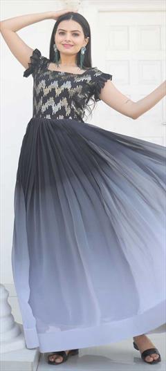 Party Wear Black and Grey color Gown in Georgette fabric with Sequence work : 1863542