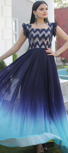 Party Wear Blue color Gown in Georgette fabric with Sequence work : 1863545