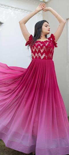 Party Wear Pink and Majenta color Gown in Georgette fabric with Sequence work : 1863548