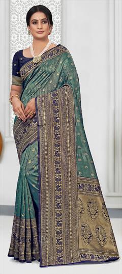 Traditional Blue color Saree in Art Silk, Silk fabric with South Weaving work : 1863573