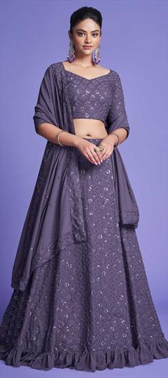 Reception Purple and Violet color Lehenga in Georgette fabric with A Line Embroidered, Sequence work : 1863624