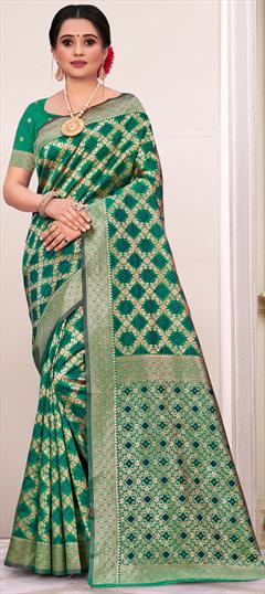 Traditional Green color Saree in Art Silk, Silk fabric with South Weaving work : 1863783