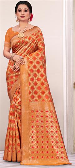 Traditional Beige and Brown color Saree in Art Silk, Silk fabric with South Weaving work : 1863784