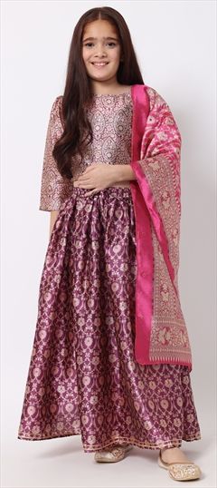 Festive, Summer Purple and Violet color Kids Lehenga in Silk fabric with Flared Printed work : 1863825