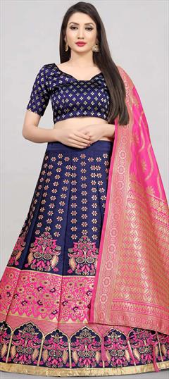 Mehendi Sangeet, Reception Blue, Pink and Majenta color Lehenga in Banarasi Silk fabric with A Line Weaving work : 1863860