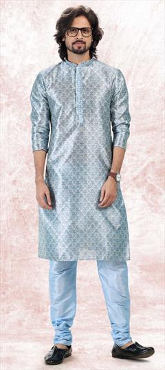 Blue color Kurta Pyjamas in Jacquard fabric with Weaving work : 1863885