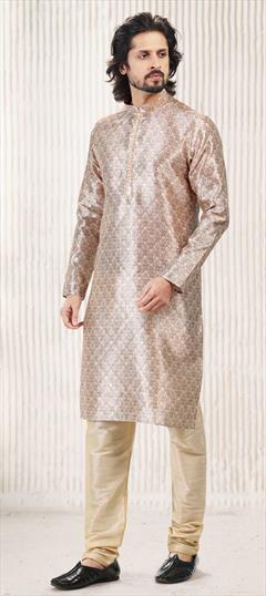 Beige and Brown color Kurta Pyjamas in Jacquard fabric with Weaving work : 1863887