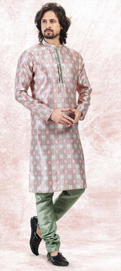 Beige and Brown, Green color Kurta Pyjamas in Jacquard fabric with Weaving work : 1863891