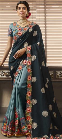 Traditional, Wedding Blue color Saree in Art Silk, Silk fabric with South Embroidered, Mirror, Sequence, Thread work : 1863925