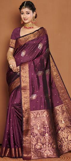 Traditional Purple and Violet color Saree in Banarasi Silk fabric with South Weaving work : 1864068