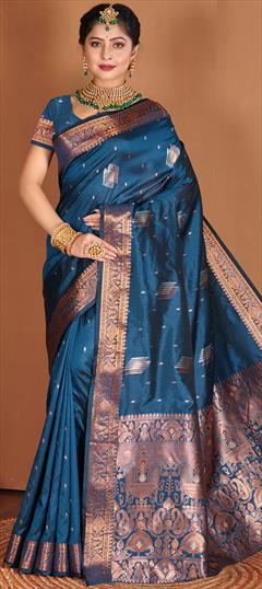 Traditional Blue color Saree in Banarasi Silk fabric with South Weaving work : 1864072