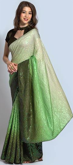 Party Wear, Reception Green color Saree in Georgette fabric with Classic Sequence work : 1864137