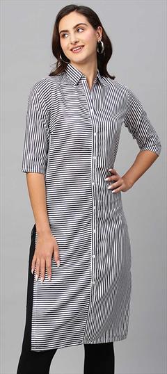 Casual Black and Grey, White and Off White color Kurti in Cotton fabric with Long Sleeve, Straight Printed work : 1864426