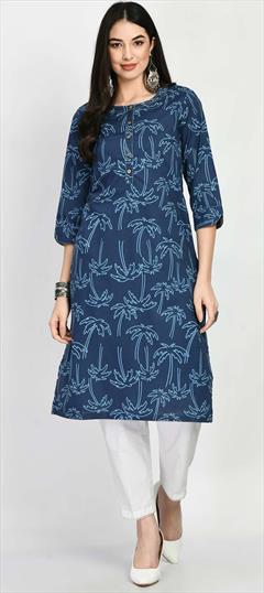 Casual Blue color Salwar Kameez in Cotton fabric with Straight Printed work : 1864557