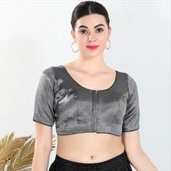 Black and Grey color Blouse in Polyester Silk fabric with Thread work : 1864746