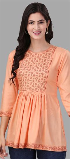 Casual Orange color Tops and Shirts in Rayon fabric with Foil Print work : 1864912