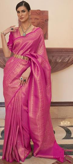 Traditional Pink and Majenta color Saree in Handloom fabric with Bengali Weaving work : 1864979