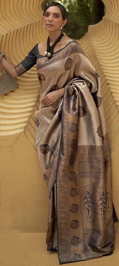 Traditional Beige and Brown color Saree in Handloom fabric with South Weaving work : 1864995