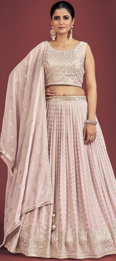 Bridal, Reception, Wedding Pink and Majenta color Ready to Wear Lehenga in Georgette fabric with Flared Mirror, Sequence work : 1865347